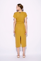 Vestido Mídi com Decote em V Mostarda