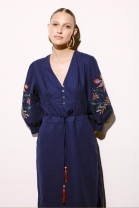 Vestido Mídi Bordado Azul Marinho