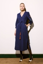 Vestido Mídi Bordado Azul Marinho