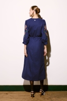 Vestido Mídi Bordado Azul Marinho