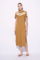 Vestido Mídi com Zíper Frontal Caramelo