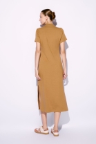 Vestido Mídi com Zíper Frontal Caramelo