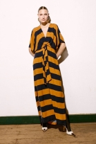 Vestido Longo com Decote em V Listrado