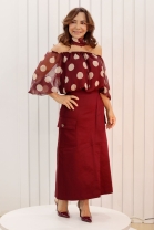 Conjunto de Saia e Blusa de Poá Vinho