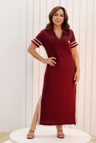 Vestido Mídi com Fenda Lateral Vinho