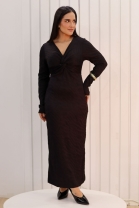 Vestido Mídi com Decote Torcido Preto