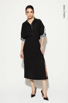 Vestido Midi Preto com Listras Pretas e Brancas nas Laterais
