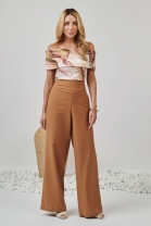 Conjunto de Calça e Body Ombro a Ombro Estampada