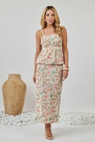 Conjunto Bordado de Saia e Blusa Floral
