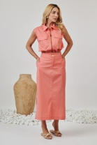 Conjunto de Saia e Cropped Colete Salmon