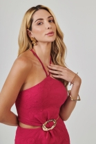 Vestido Mídi Bordado Rosa