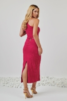 Vestido Mídi Bordado Rosa