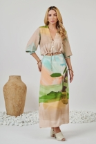 Vestido Longo Manga Longa Estampado