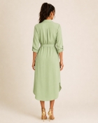 Vestido Mídi com Abotoamento Frontal Verde