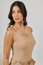Conjunto de Calça Bordada e Blusa Bege