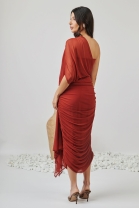 Vestido Midi em Tule Ombro Único Terra