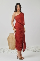 Vestido Midi em Tule Ombro Único Terra