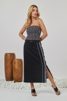 Conjunto de Saia Midi e Blusa Tomara que Caia Preta