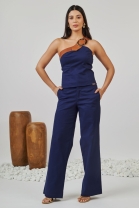 Conjunto de Calça e Cropped Alça Única Azul