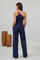 Conjunto de Calça e Cropped Alça Única Azul