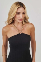 Vestido Midi Preto com Corrente Dourada