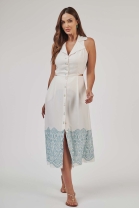 Vestido Midi Off White com Bordados