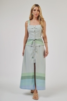 Vestido Longo com Abotoamento Frontal Sobreposição