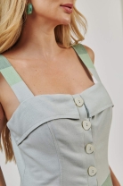 Vestido Longo com Abotoamento Frontal Sobreposição