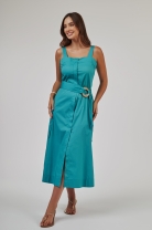 Vestido Midi Bolsos Laterais Azul
