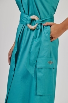 Vestido Midi Bolsos Laterais Azul