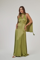 Vestido Longo Fluido Acetinado Verde