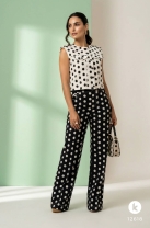 Conjunto de Calça e Colete de Poá Preto e Branco