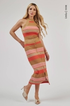 Conjunto Saia Midi e Cropped Gola Alta Estampado