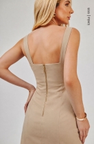 Vestido Midi com Detalhes em Lapela Bege