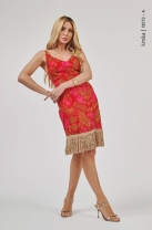 Vestido Curto Bordado com Franja S Vermelho