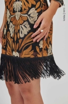 Vestido Curto Bordado com Franja S Preto
