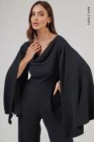 Macacão Pantalona com Sobreposição Preto