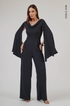 Macacão Pantalona com Sobreposição Preto