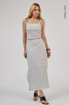 Conjunto de Saia Midi e Cropped de Alça Poá