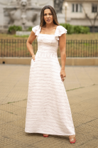 Vestido Longo Barra Bordada Off White
