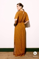 Vestido Longo com Decote em V Estampa Poá