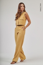 Conjunto Calça e Blusa com Ziper Frontal Amarelo