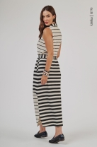 Vestido Midi em Malha Listrado