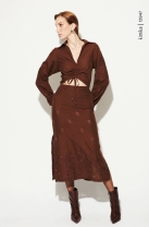 Vestido Mídi com Fenda Lateral Marrom