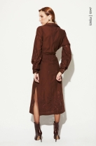 Vestido Mídi com Fenda Lateral Marrom