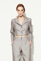 Conjunto de Calça e Blazer Cropped Cinza