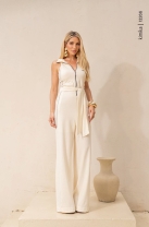 Macacao Longo Pantalona Com Ziper Bege