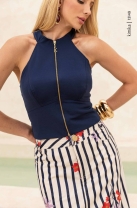 Conjunto Saia Midi Estampada E Cropped Ziper