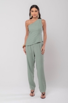 Conjunto de Calça e Blusa Ombro Único Verde