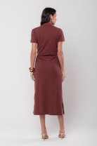 Vestido Mídi com Decote em V Marrom